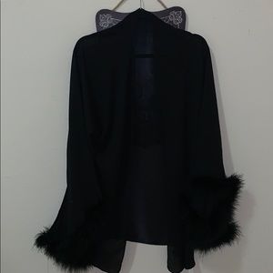 BLACK ROBE WITH FEATHER LINING WITH A SILK BELT